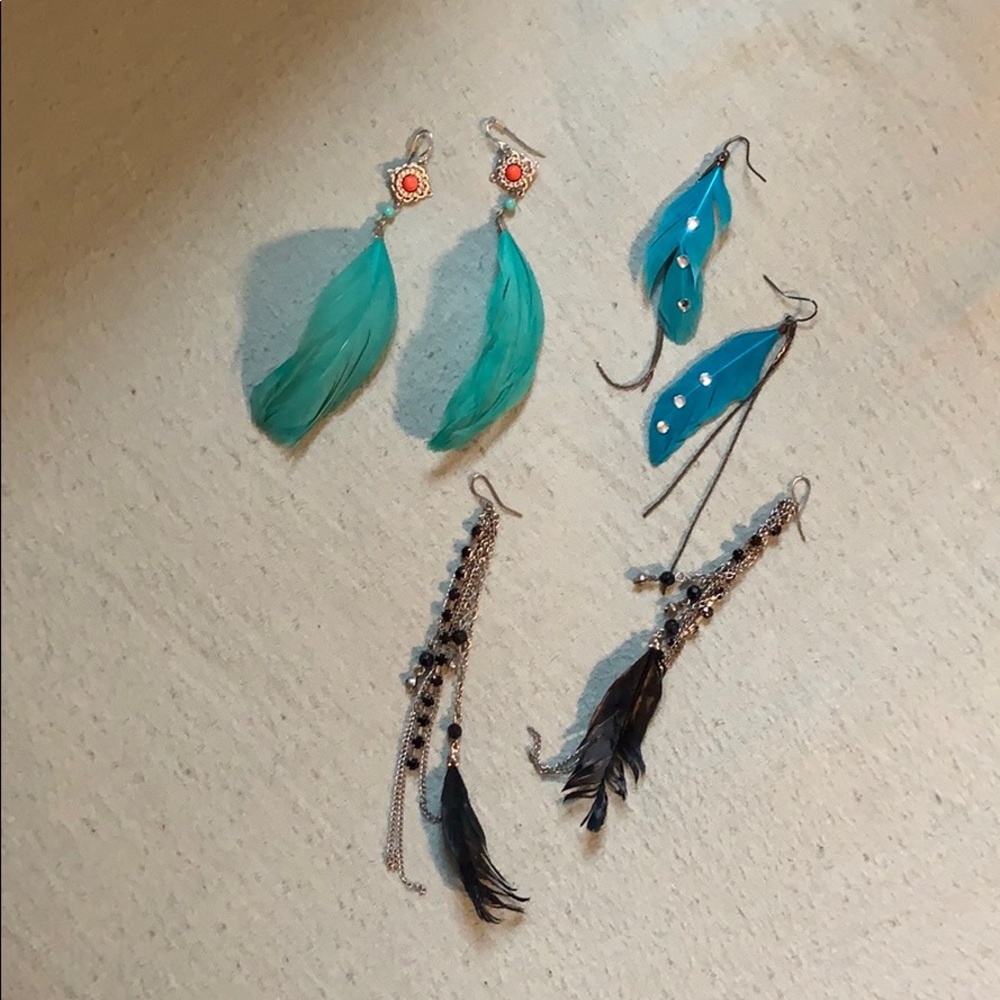 Set of three feather earrings